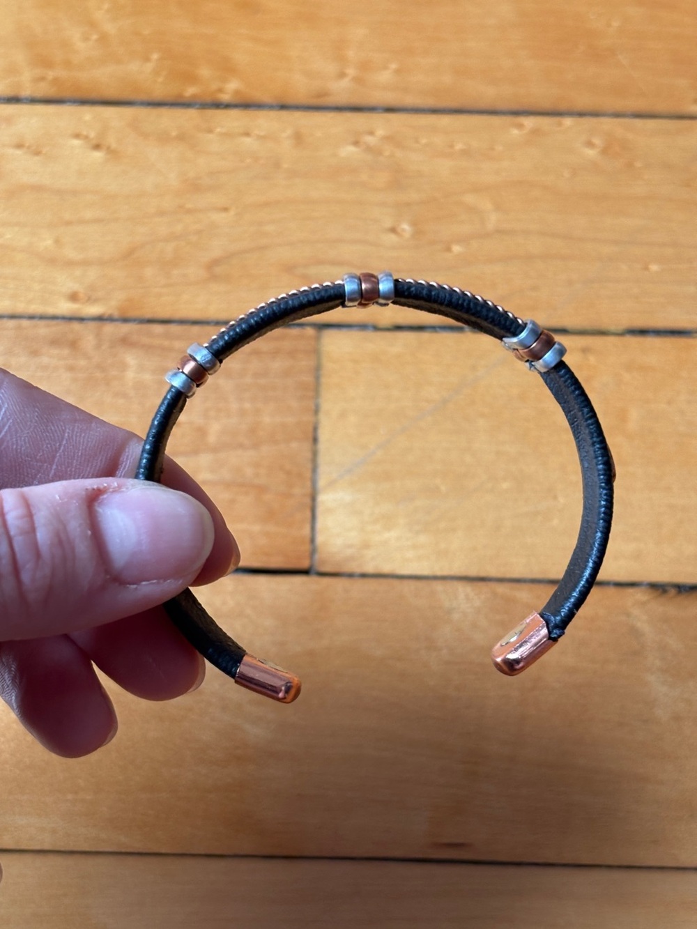 NWOT Mixed-Metal Copper & Black Leather Wrapped Magnetic Cuff Bangle Bracelet - Picture 8 of 16